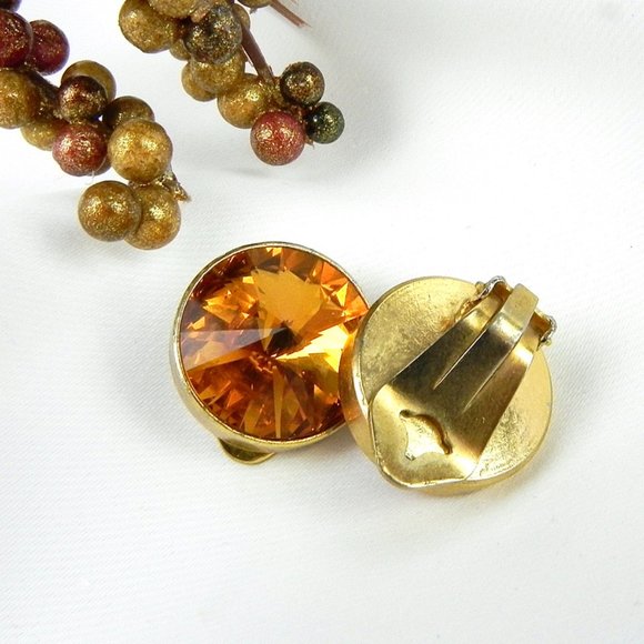 Citrine Italian Earrings | Vintage Large Orange Gemstone Earrings - Picture 2 of 9